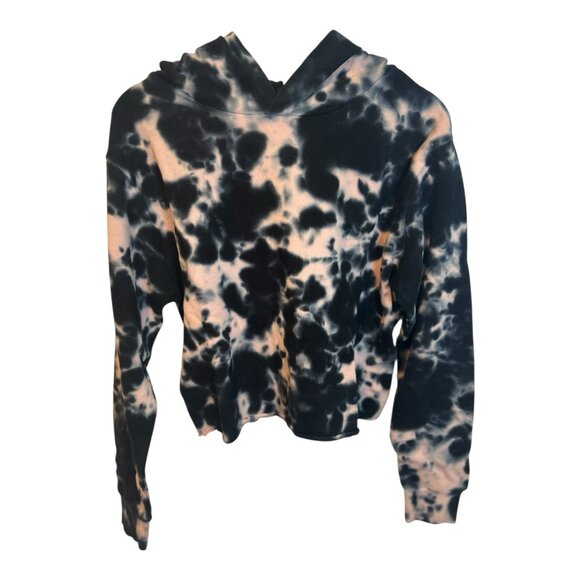 525 America Tie Dye Pink Black Hoodie Medium Cropped Athleisure 100% Cotton NWT - Picture 2 of 8